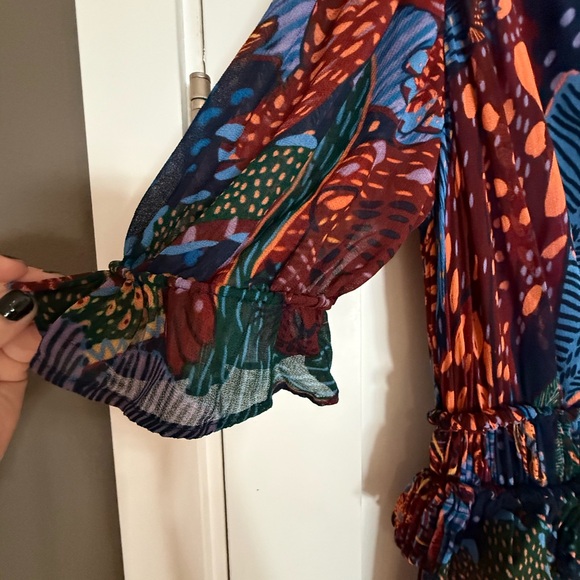 FARM Rio Blue Cool Leopard Ruffle Maxi Dress Size Small - Picture 8 of 11